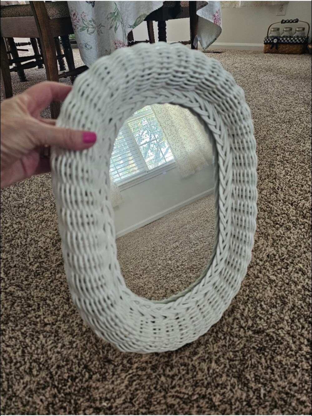 Unbranded White Wicker Oval Wall Mirror